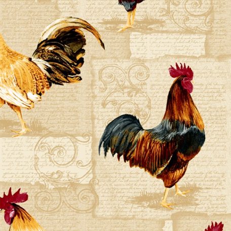 Fabric by the Yard Design Rooster and Hen Rust